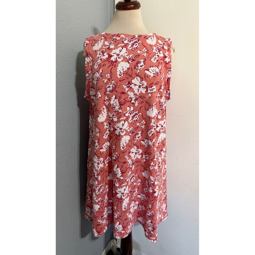 Dip 100% Cotton Short Dress XL Coral Pink Floral‎ Sleeveless Shift Swing Comfort